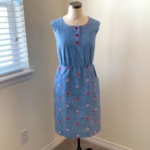 Vintage tic tac toe chambray dress EUC quirky eclectic scandicore denim